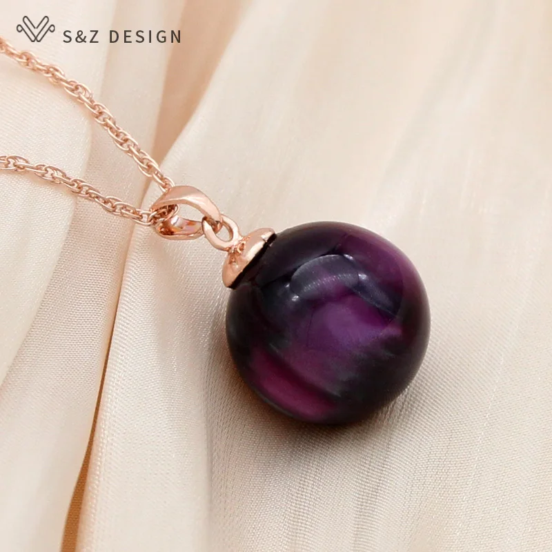 S&Z DESIGN New 585 Rose Gold Color Round Acrylic Beads Pendant Necklace For Women Wedding Party Elegant Fashion Jewelry