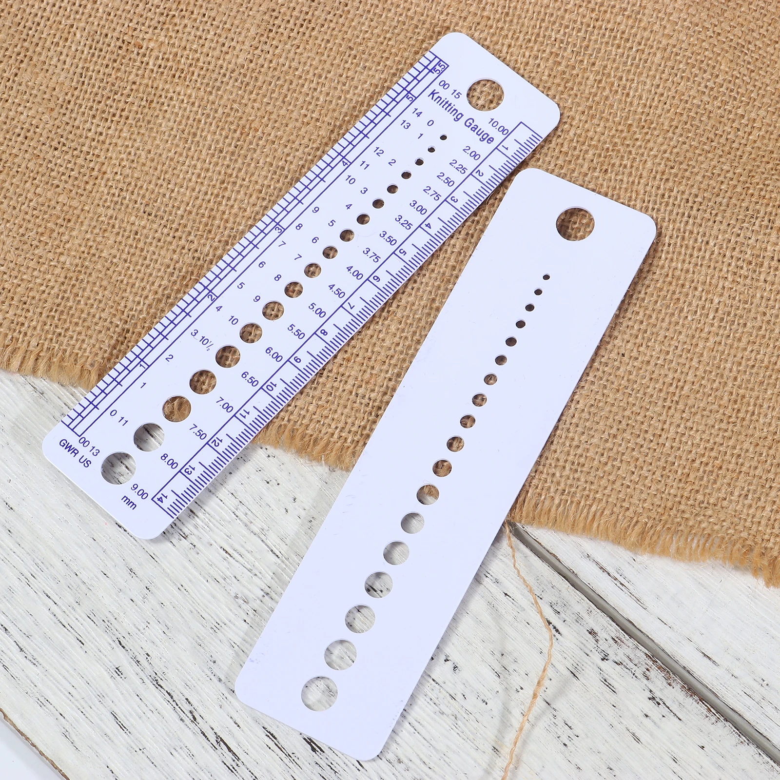 Plastic Knitting Needle Gauge Ruler Tool Rectangle Inch Cm White & Blue Color Sewing Accessories Tools 16cm x 4cm, 10 Piece