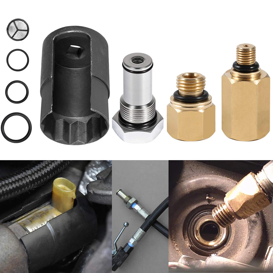 6.0 IPR Valve Socket with Seal Kit & Fuel Rail Adapters & 6.0 HPOP Air Test Fitting Tool Fits for Ford 6.0L Powerstroke Diesel