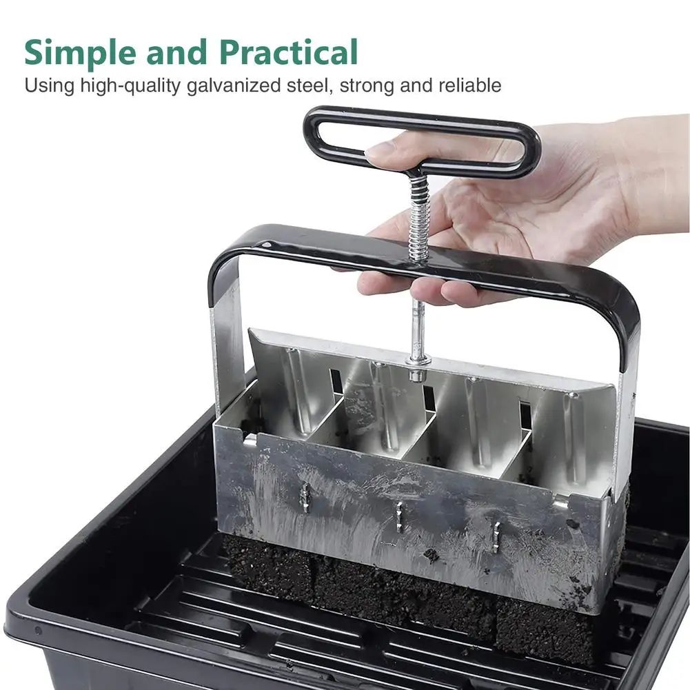 

Stainless Steel Manual Quad Soil Blocker 2 Inches Block Maker Handheld Soil Blocking Tool For Seedlings Cuttings Greenhouses