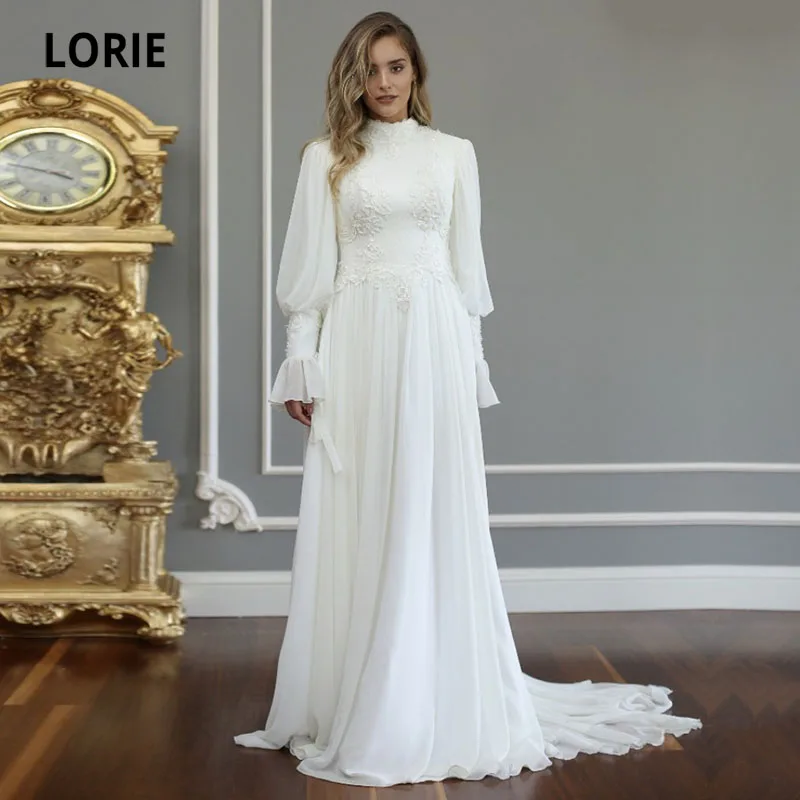 

Женское свадебное платье в арабском стиле LORIE, длинное шифоновое винтажное платье невесты в стиле бохо с аппликацией и рукавами-фонариками, 2021