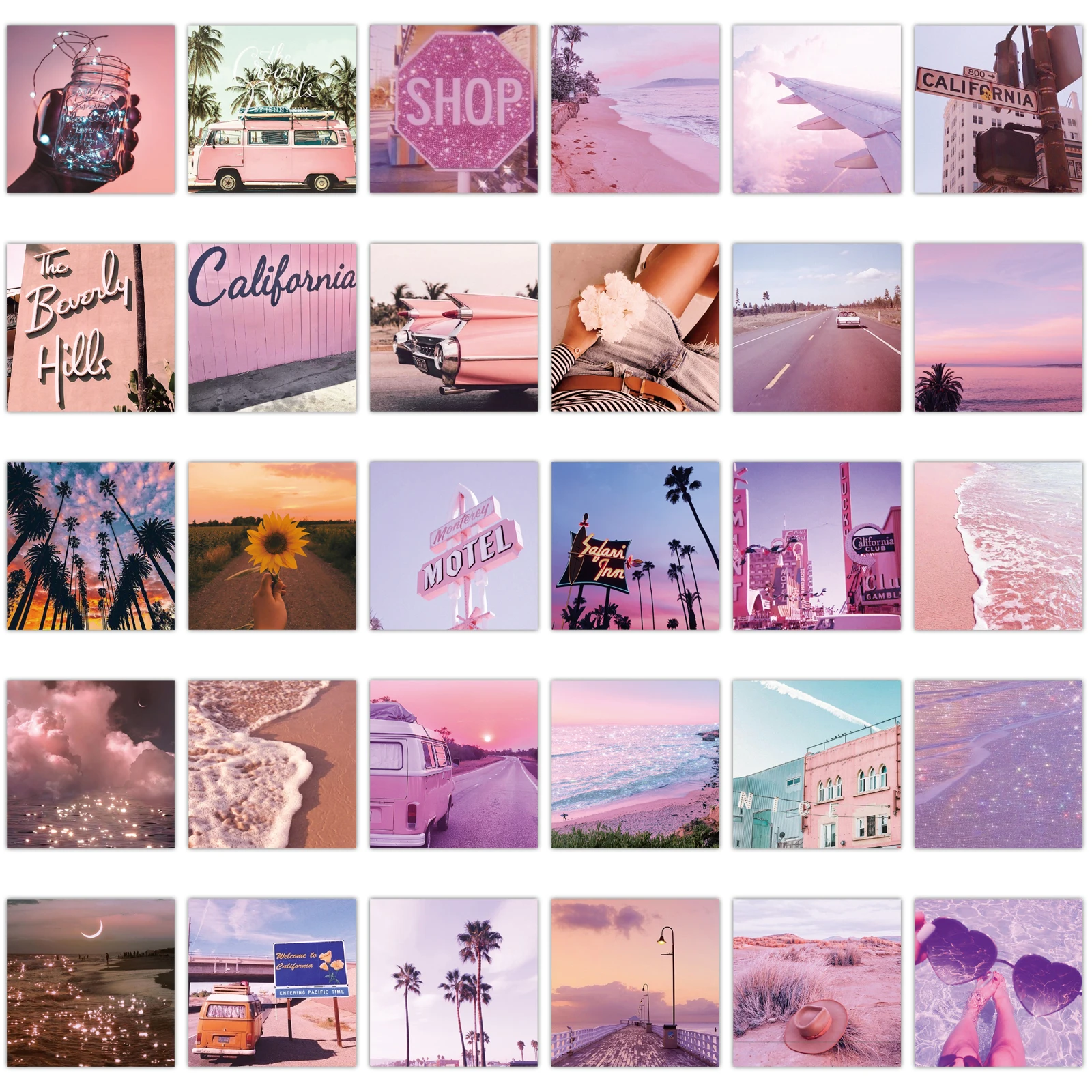 62pcs INS Style Pink Landscape Stickers Aesthetic California Sunshine Decals Luggage Laptop Skateboard Phone Sticker Toys