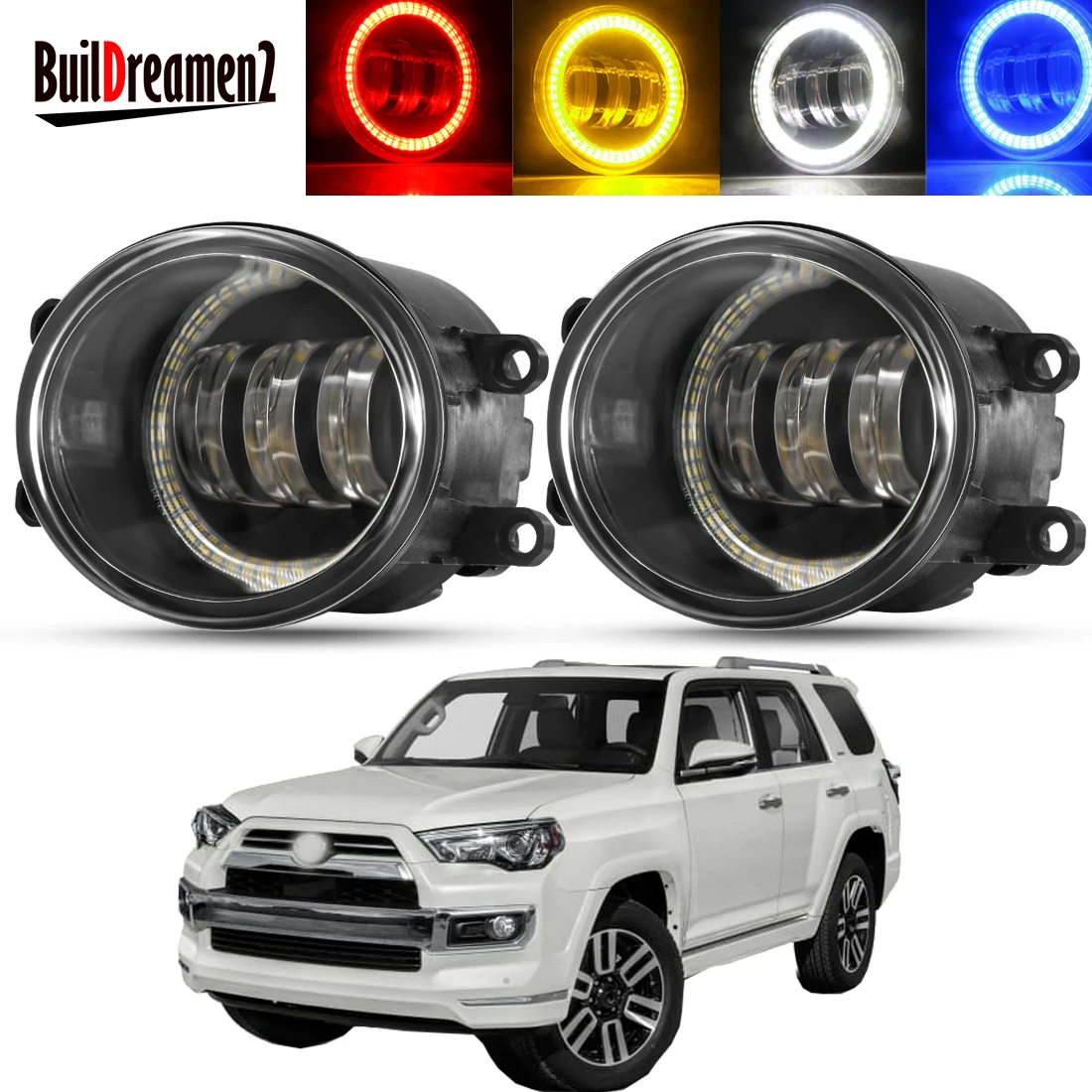 

2 X Car Right + Left Fog Light Assembly For Toyota 4Runner 4 Runner 2013-2021 LED Angel Eye Fog Daytime Running Lamp DRL H11 12V