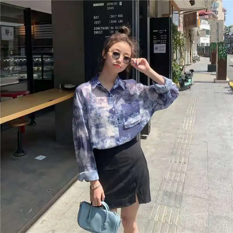 2021 Women Loose Blouse Korean Chic Design Long Sleeved Shirts Thin Versatile Sunblock Coat Sexy Transparent Tops Streetwear