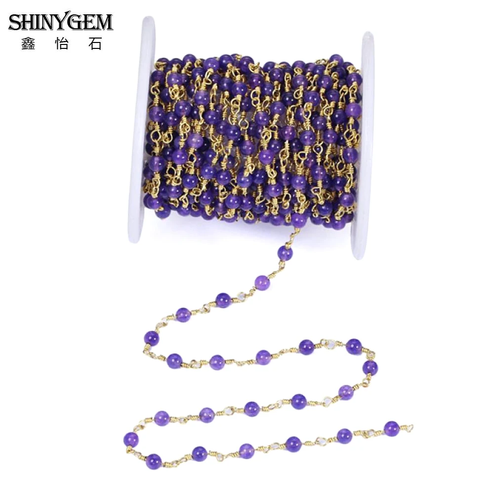 

ShinyGem 4mm Charm Round Natural Color Jades Bead Rosary Chain Semi-Precious Purple Gem Stone Bead For DIY Jewelry Making 5Meter