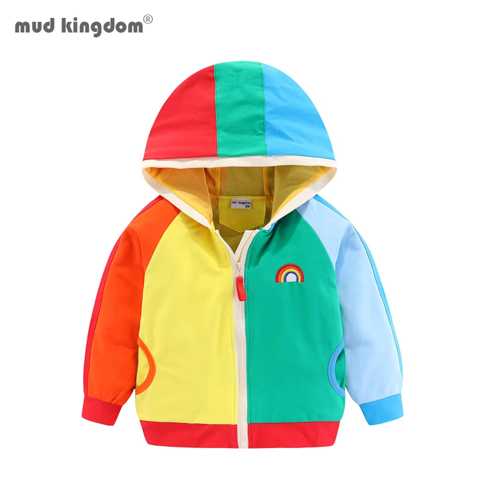 Mudkingdom Girl Boy Hooded Jacket Kids Hoodies Zip Up Rainbow Boys Sweatshirts with Hood Colorful Stripe Girls Outerwear Spring