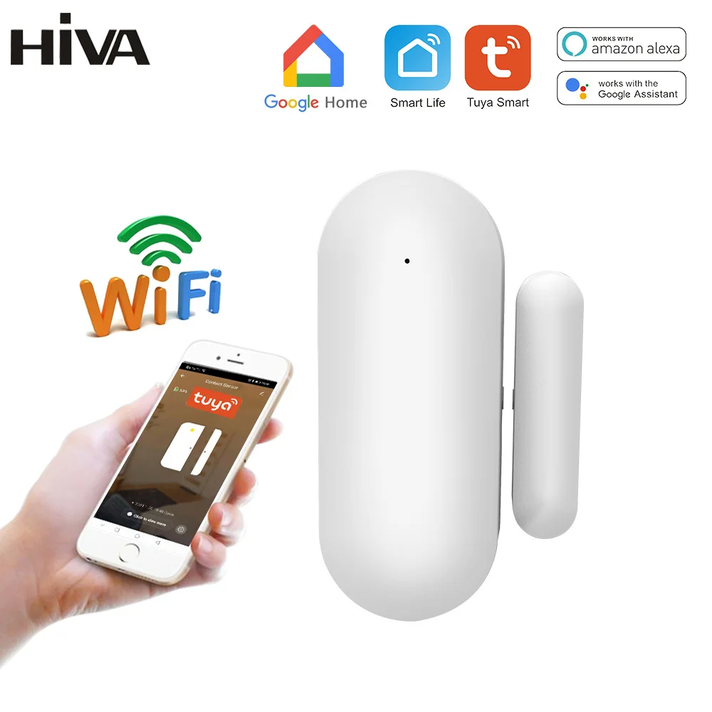 HIVA Wifi Door Detector Tuya Smart life App control Wifi Window Sensor Security Alarm work With Alexa Google Home