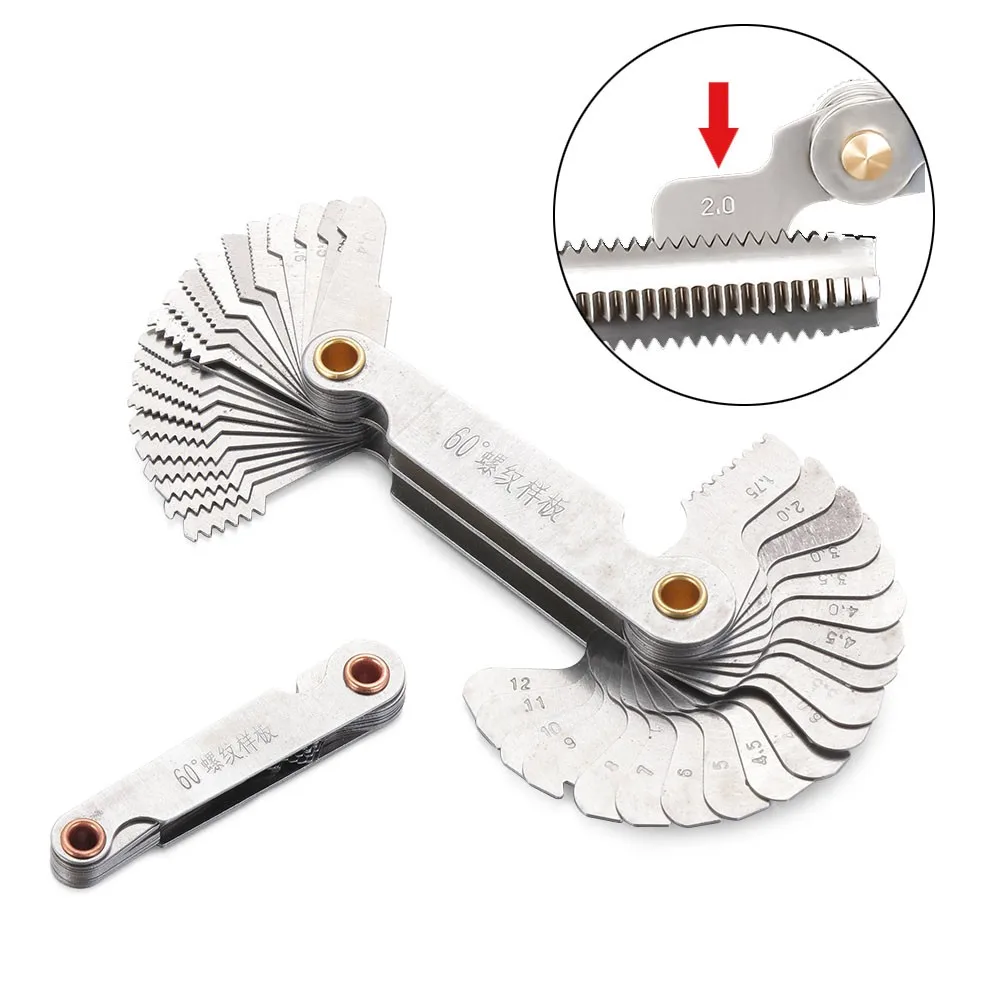 Thread Pitch Cutting Gauge Tool, Parafuso métrico de 60 ° de polegada 55 °, Ferramentas de medição domésticas, 20 peças por conjunto