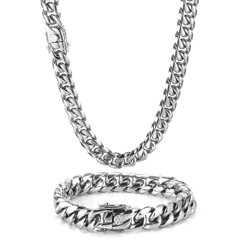 Hip-Hop Golden Curb Cuban Link Chain Stainless Steel Necklace for Men and Women Gold Silver Color Bracelet Fashion Jewelry