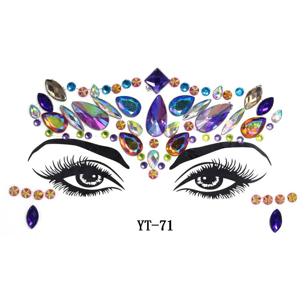 Masquerade Shiny Face Decoration 3D Crystal Sticker Music Festival Trendy Shiny Acrylic Drill Sticker Temporary Tattoo Sticker