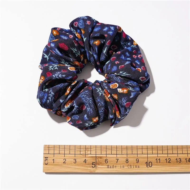 1PC Vintage Floral Printed Scrunchie Rubber Bands Women Girls Hair Accessories Ponytail Holder Elastic Hair Ties Girl Hair Bands