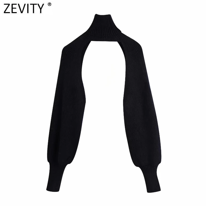 Zevity new women fashion turtleneck collar lantern sleeve knitting sweater female long sleeve casual sweaters chic tops S398