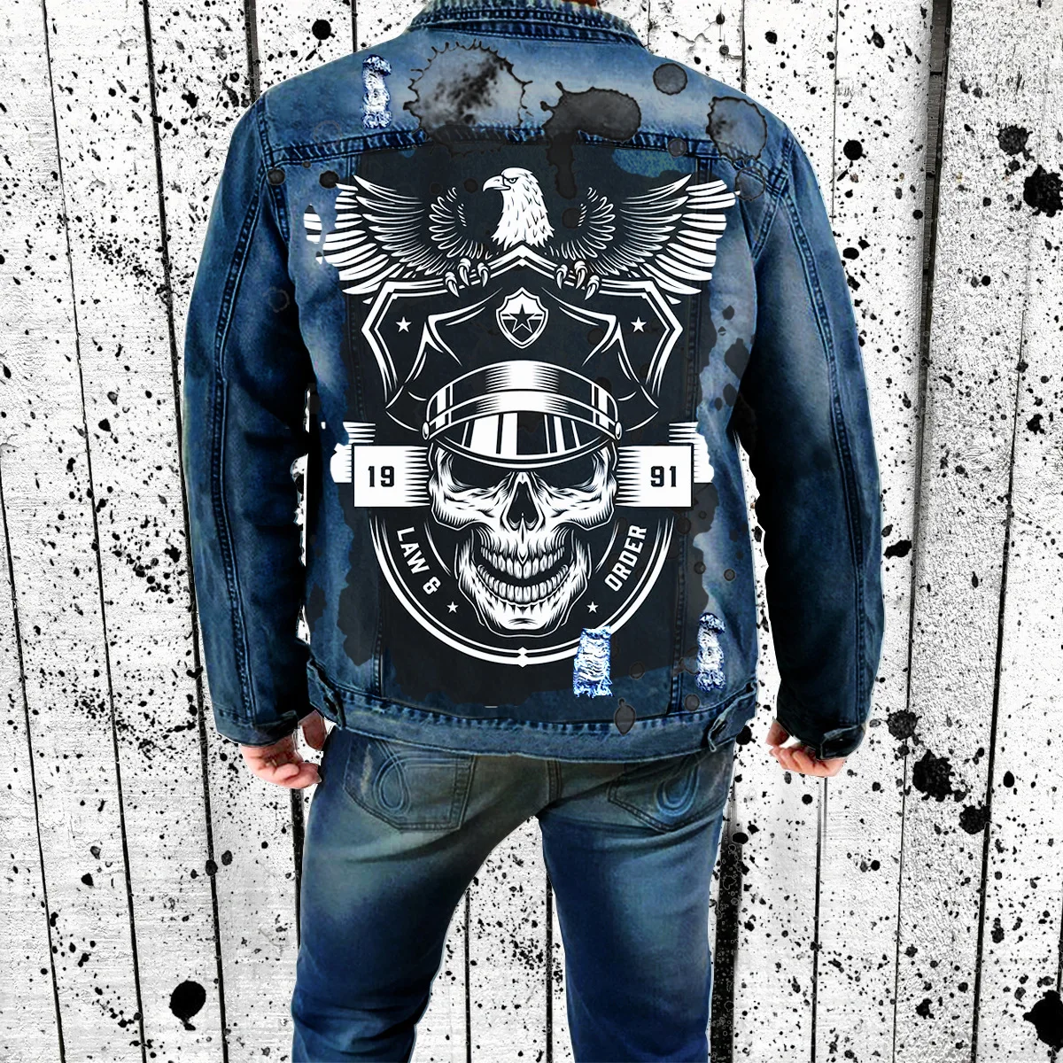 American Street Retro Denim Motorcycle Jacket, Washes Holes, Autumn and Winter, New, Wholesale