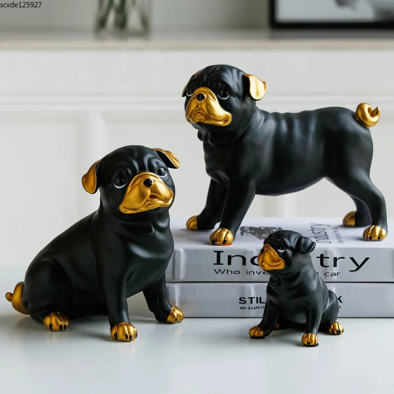 

Creative Black Red Bulldog Sculpture Resin Cute Cartoon Animal Figurines Bookcase Desktop Decoration Crafts Birthday Gifts Home