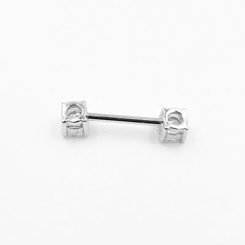 925 sterling silver Nipple Rings Barbell Crystal Ball Piercing Nipple CZ Tongue Rings 14G 2pcs/lot