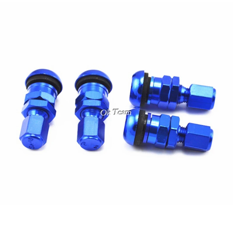 Valve Stems 4 x Bolt-in Aluminum Car Tubeless Wheel Tire Valve Stems With Dust Caps Titanium color Blue Red Silver