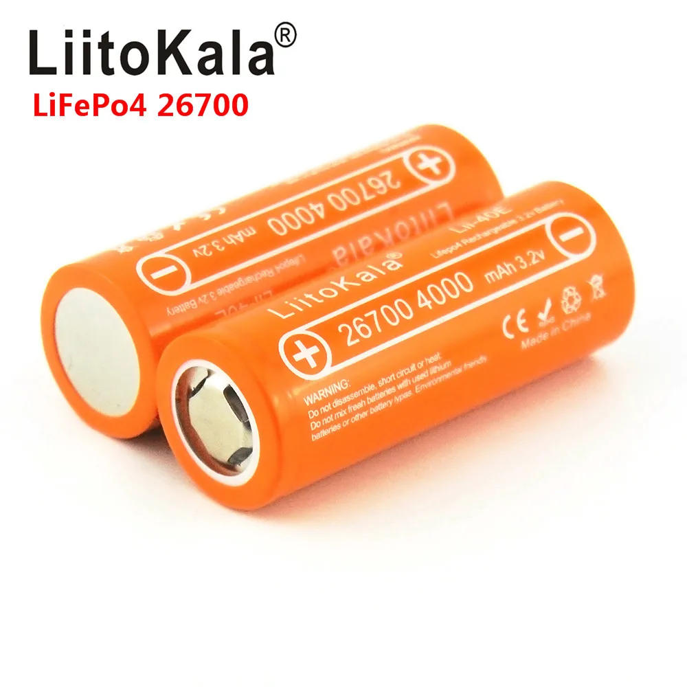 LiitoKala Lii-40E 3.2V 26700 4000mAh lifepo4 rechargeable battery 10A rate discharge Sheets replacement battery Instead of 26650