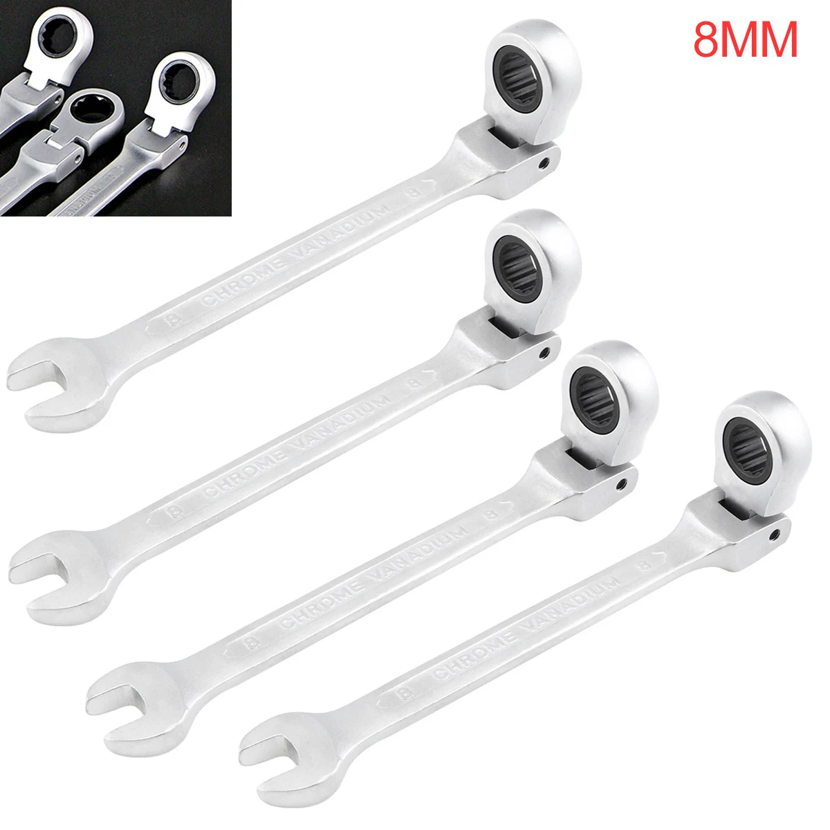 

8MM CRV72 Flexible Head Matte Ratchet Dual Use Wrench Polished Foldable Combination Spanner Open End and Plum End Spanner