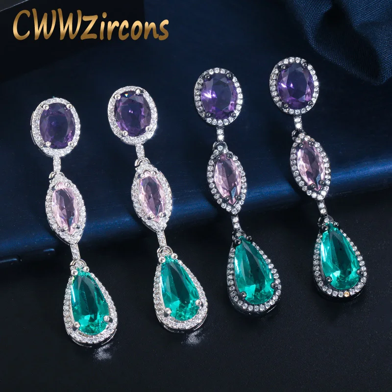 

CWWZircons Brazilian Black Gold Color Blue CZ Crystal Long Water Drop Earrings 2022 New Fashion Ladies Boho Party Jewelry CZ764