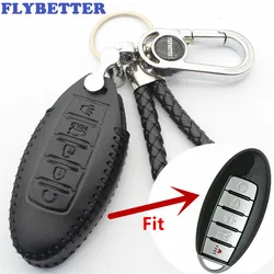 FLYBETTER Genuine Leather 5Button Keyless Entry Smart Key Case Cover For Nissan Rouge/Maxima/Altima/Sentra/Murano (B) L519