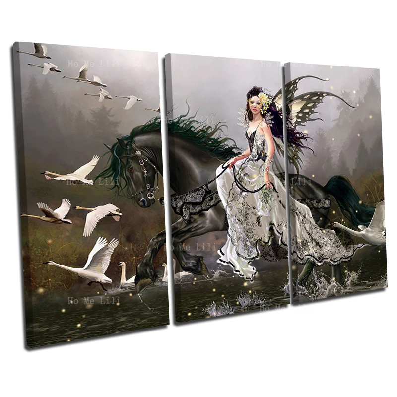 Gothic Princess Art Canvas Fairies Ride Horses Abundant Strange Scenery Interesting Colors Oil Painting For Livingroom Wall Deco