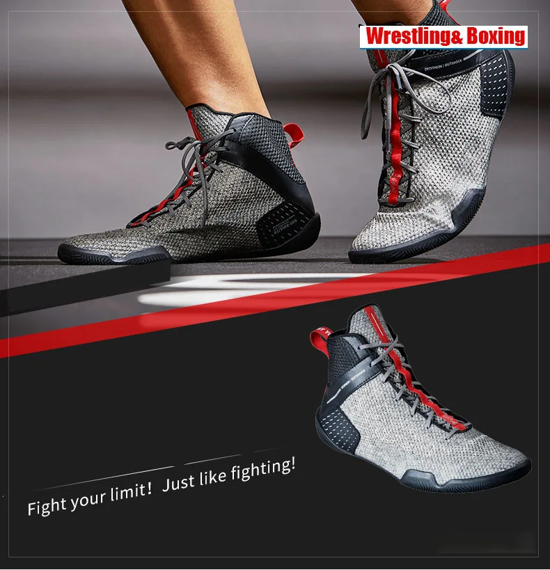 Botas de lucha de boxeo profesionales para hombres, zapatos de entrenamiento de boxeo, malla transpirable, usable, soporte para niños grandes