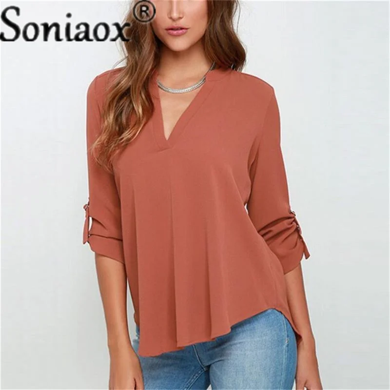 Women\'s Blouse Long Sleeve V-Neck Chiffon Blouses 2021 Ladies Casual Loose Shirt Feminina Blusas Camisas Femme Tops