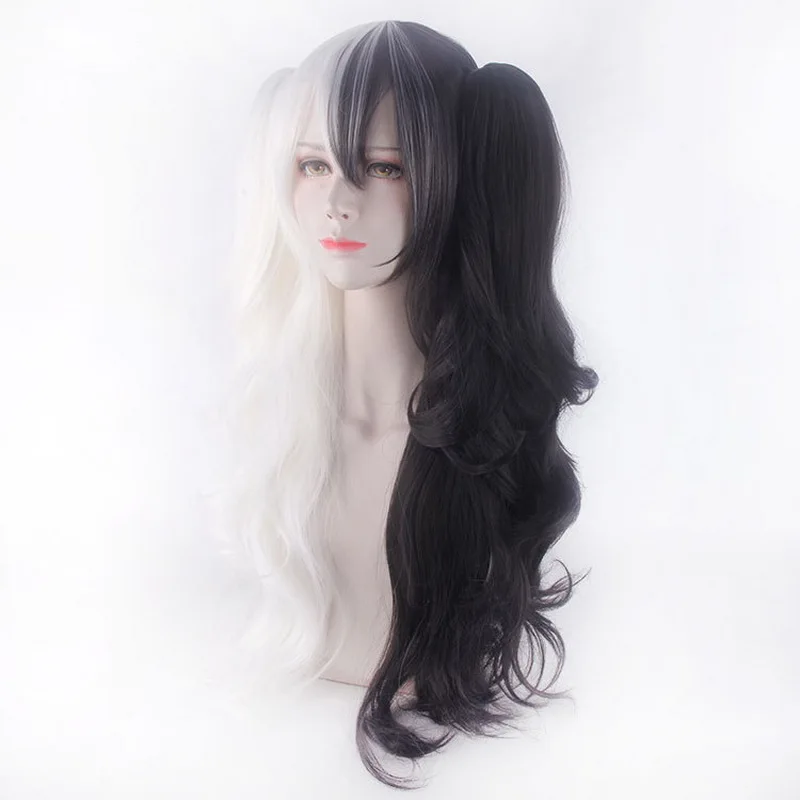 Anime Danganronpa Monokuma Dài Cong Cosplay Bộ Tóc Giả Với Đuôi Ngựa Trắng Phối Đen Chịu Nhiệt Tổng Hợp Tóc Giả Dành Cho Nữ