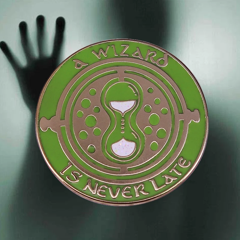 A Wizard Is Never Late Brooch Hourglass pin button Badge Mage Gyroscope Compass Spell Jewelry