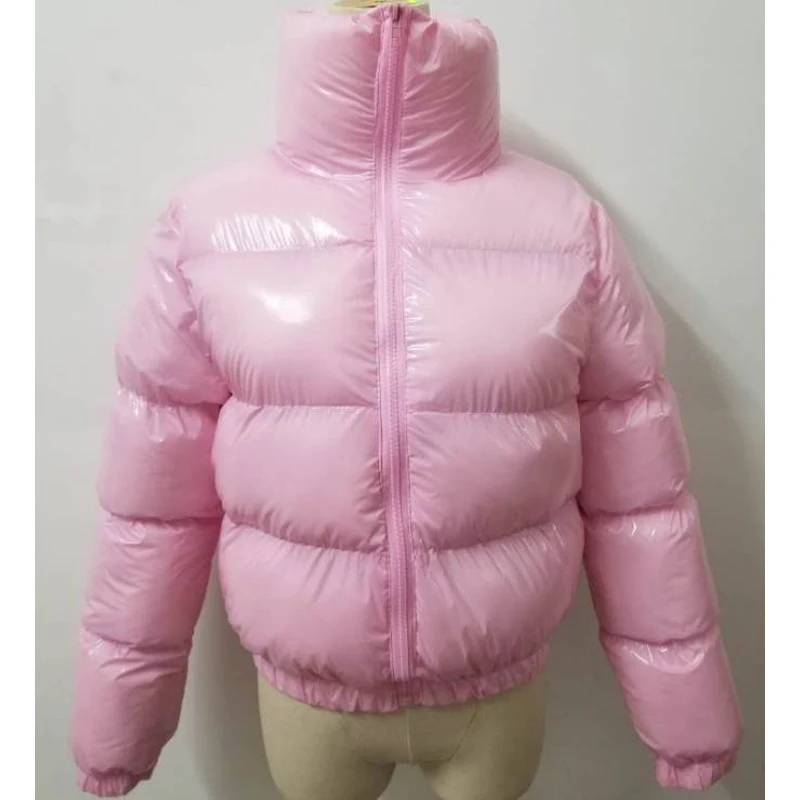 Winter Women Puffer Jackets Warm Bubble trench Coat Down Parka Outcoat Zipper Jacket Pink Cute Cropped Parka Abrigos Mujer