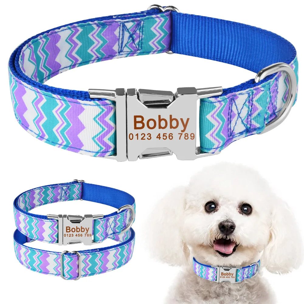 AiruiDog Personalized Dog Collar Fabric ID Name Tag Buckle Custom Engraved Puppy S M L