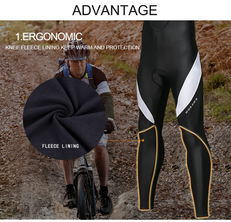 WOSAWE Cycling Bib Pants MTB keep warm Men Women With 3D Gel Pad Bicycle Bike Downhill Trousers Windproof Long Tights Pants