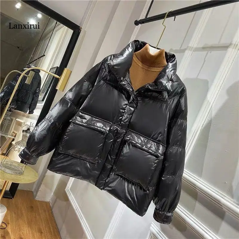 New Winter Down Jacket Women Short Stand-Up Collar Loose Thick Bread Jacket White Duck Down Female Coat