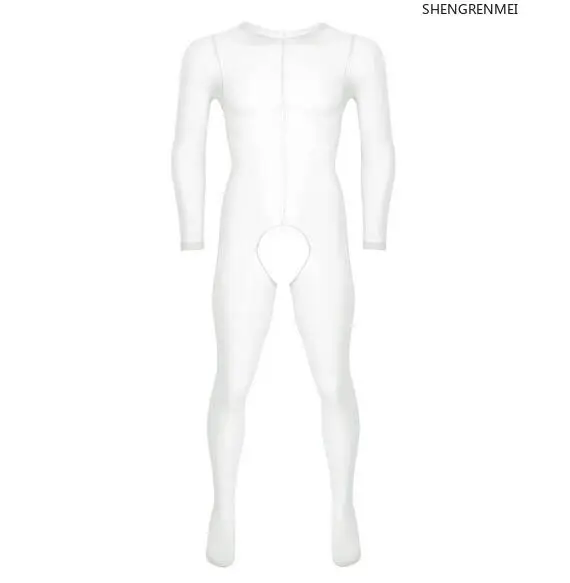 SHENGRENMEI-pantimedias transparentes de manga larga para hombre, medias de cuerpo completo con cuello redondo, sin entrepierna, elásticas