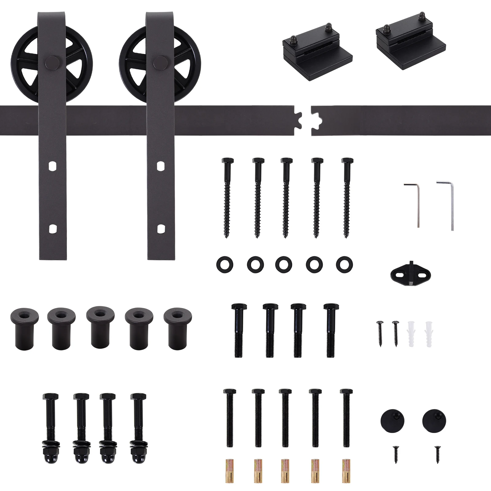 HOMCOM 6FT/183cm sliding door hardware wooden sliding accessories Kit with floor guide carbon steel rail