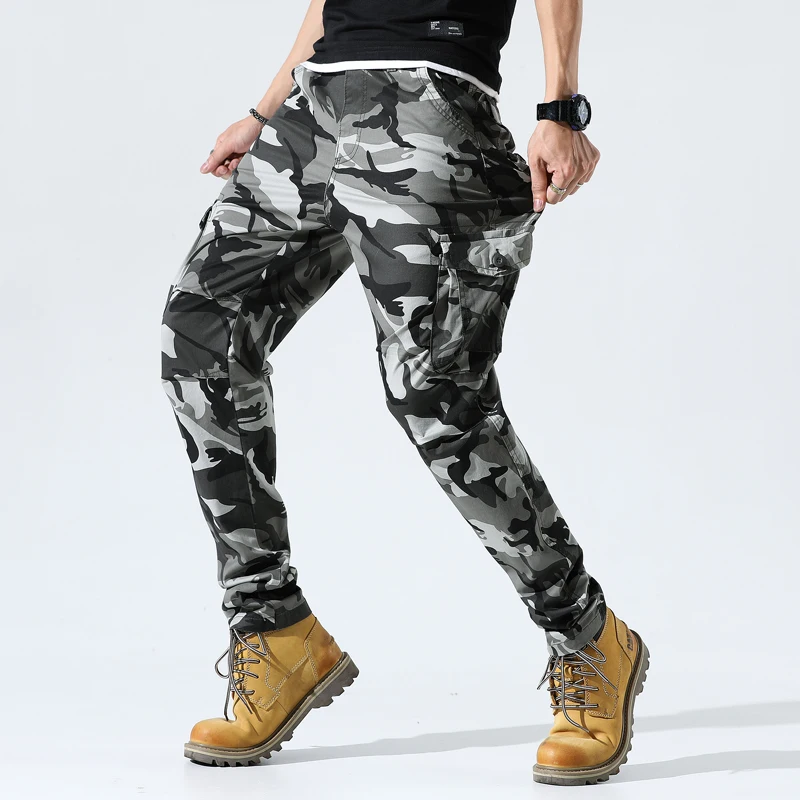 Camouflage Cargo Pants Youth Men Spring Autumn Multi-pocket Slim Stretch Overalls Casual Trousers Outdoor Nilitary Pants Male