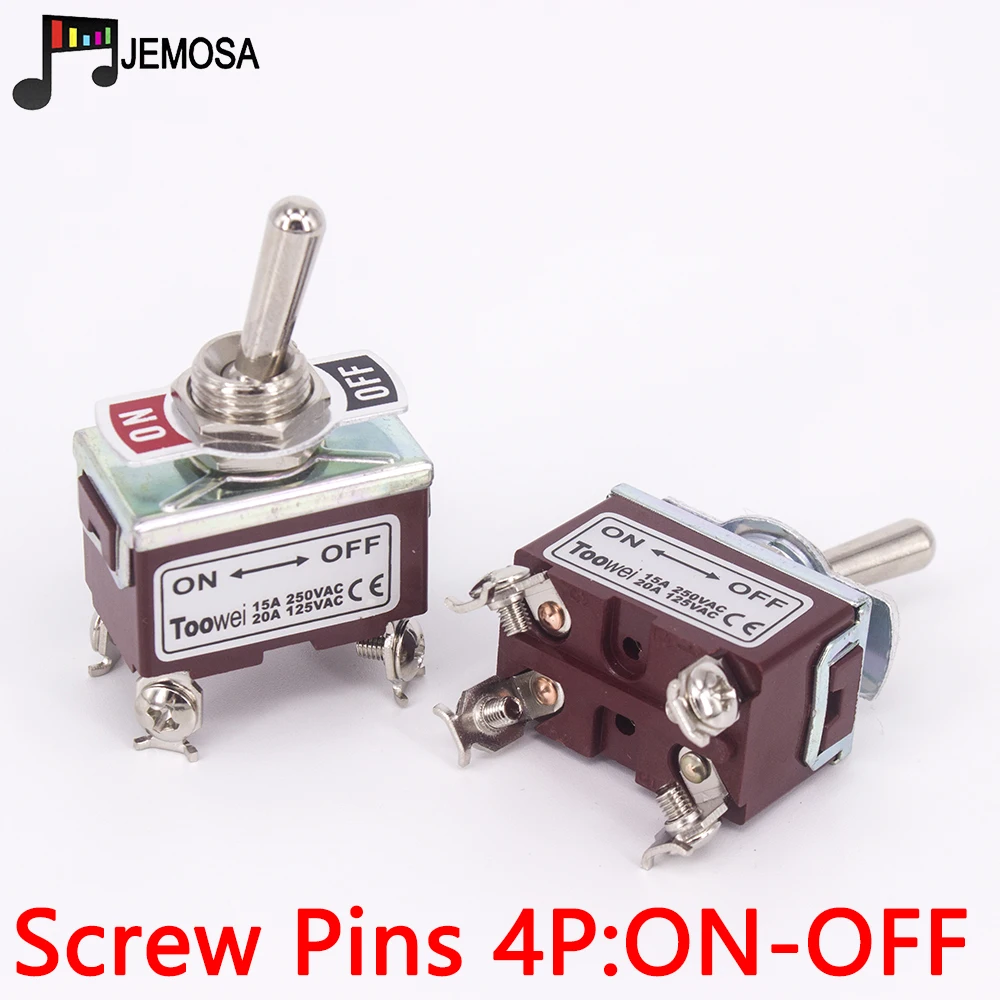 Toowei-Interruptor de palanca de 4 pines, interruptor basculante de encendido y apagado de 15A, 250V/ 20A, 125V SPST, orificio de montaje de 12mm, contacto Scraw, 1 unidad