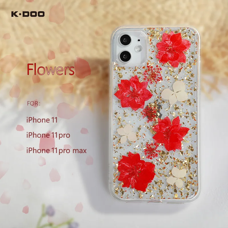 

Задняя крышка K-Doo Flowers, настоящие сушеные цветы, противоударный защитный чехол для телефона с мягкими краями для iPhone 11,11Pro, 11Promax