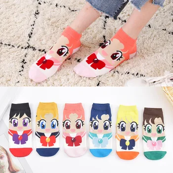 6 Pairs Hoge Kwaliteit Novel Originele Ontwerp Nieuwe Producten Leuke Kawaii Speelse Kat Sailor Moon Ademend Grappige Mooie Vrouwen Sokken