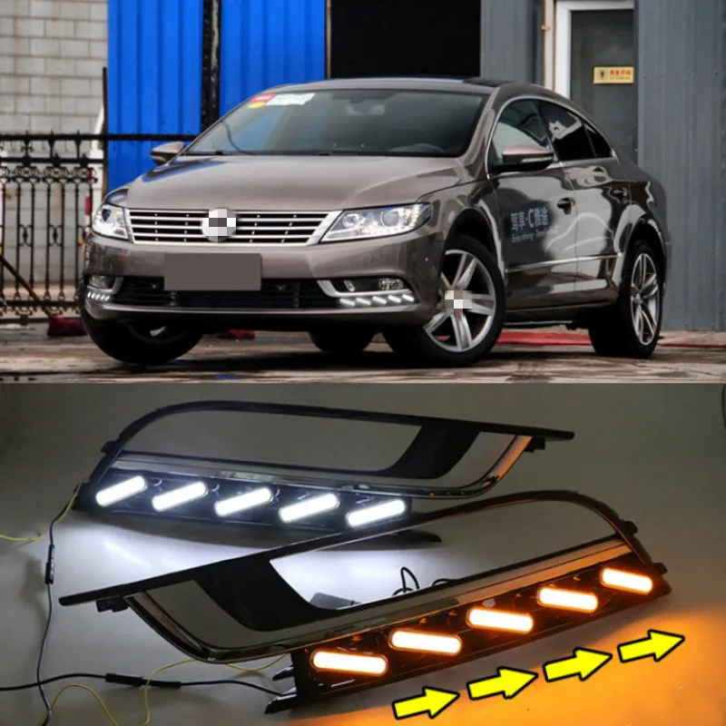 1Pair for VW PASSAT CC 2014-2018 12V LED CAR DRL Daytime running lights with fog lamp hole cover