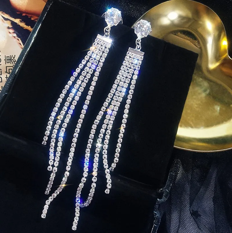 2024 Newest Long Tassel Rhinestone Dangle Earrings Chain rhinestone ear studs for Women Wedding Drop Earing Fashion Jewelry