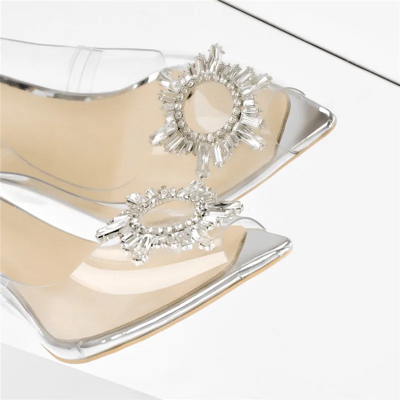 Onlymaker Women Peep Toe Sexy PVC Spike Heels Clear Open Toe PVC Sandals For Summer Shoes