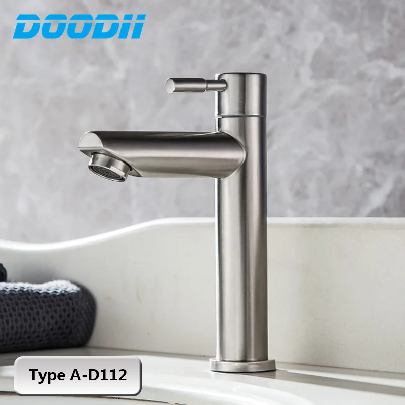 Doodii bathroom 304 stainless steel sink faucet countertop-mounted kitchen faucet single cold single-handle faucet for basin