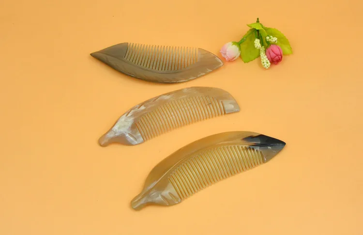 

1 шт., расческа с рогом яка, парикмахерская расческа в форме листа, расческа-мешок, электростатический массаж, расческа из натурального буйвола