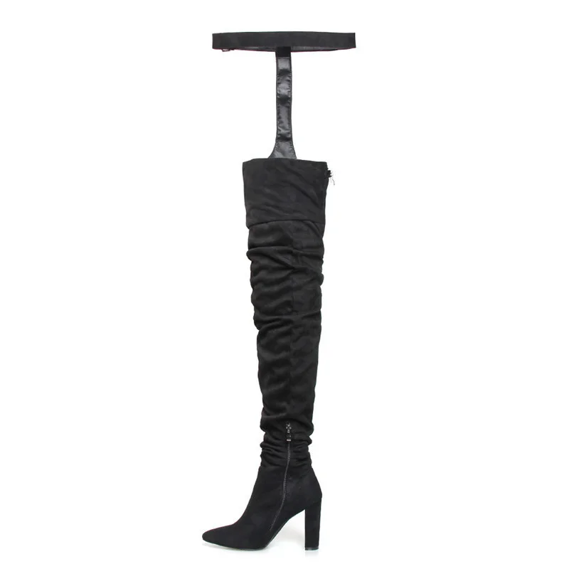 Boots Women 2023 Winter Sexy Army Green Belt Thigh High Boots Chunky Heels Suede Big Size 43 Over The Knee Girl Fashion Shoes