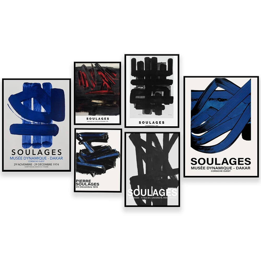 

Canvas Painting Pierre Soulages Exhibition poster Museum Absthibition Picture Prints Wall Art For Home Decor