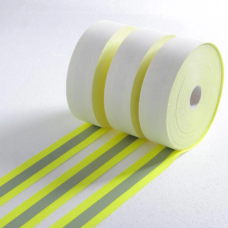 Fluorescent Yellow Flame Fire Retardant Reflective Fabric Warning Tape Sew On Clothes