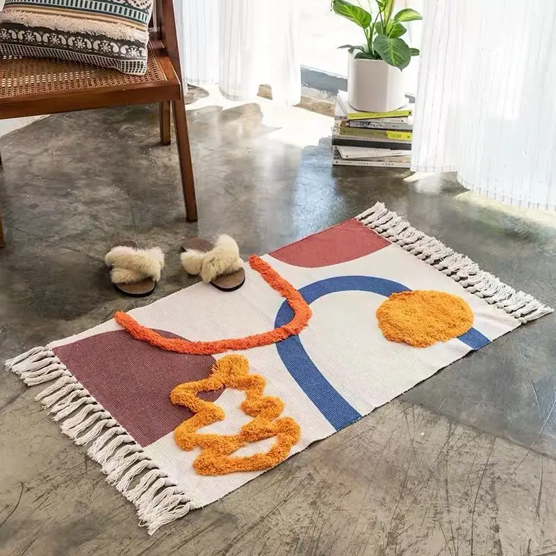 Cotton Rug Modern Nordic Geometric Area Carpet Home Tapetes Living Room Decoration Floor Mat Door Mats Rugs Hotel Decor 60x90cm