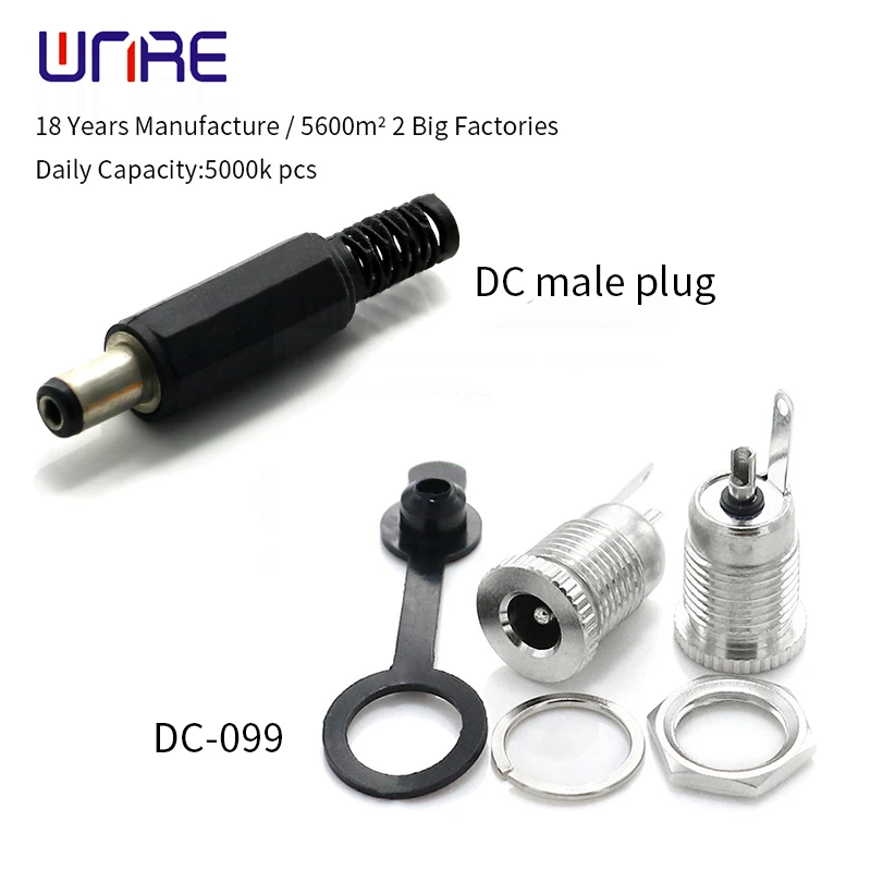 

DC Male Plug + DC-099 5.5 x 2.1mm DC Power Jack Socket Female Panel Mount Connector Metal DC099 5.5*2.1 5.5*2.5