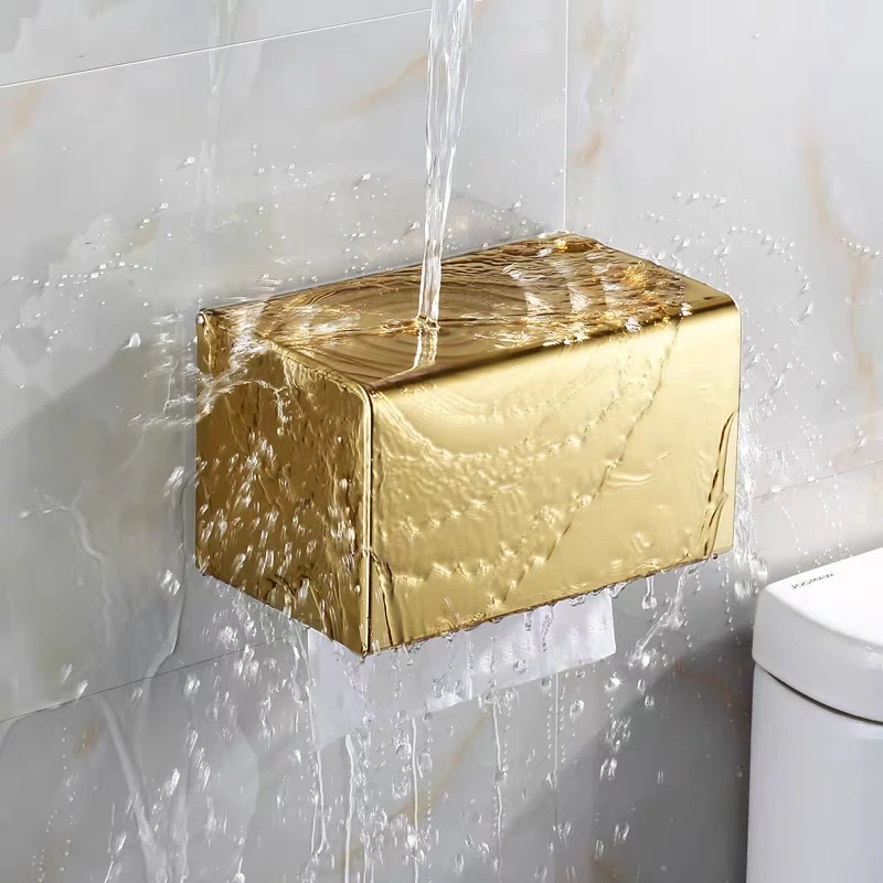 Soporte de papel higiénico de acero inoxidable dorado, accesorios de baño, estante de papel de rollo, soporte de toalla de papel impermeable, caja